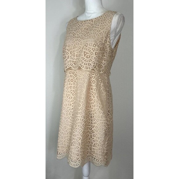 J. Crew Champagne Lace Sleeveless Mini Tiered Dress Size 10 - Picture 7 of 12